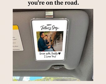 Father’s Day Gift – Personalized Car Visor Clip with Photo | Custom Drive Safe Message | Gift for Dad, Grandpa,Husband, Keepsake for the Car