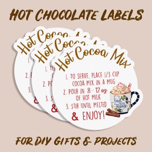 Personalized Hot Cocoa Labels for Jar - DIY Gifting & Crafts - SET of 12 STICKERS, Vinyl Sticker, waterproof