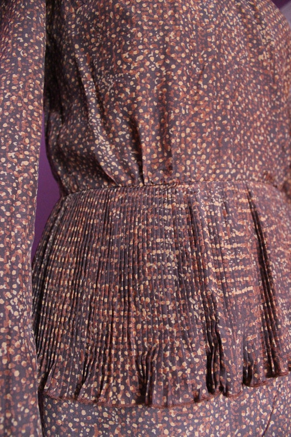 Vintage 1980's Dotty Print Brown Peplum Secretary
