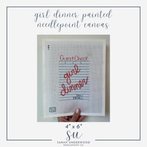 Girl Dinner Painted Needlepoint Canvas