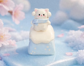 Winter cat artisan keycap