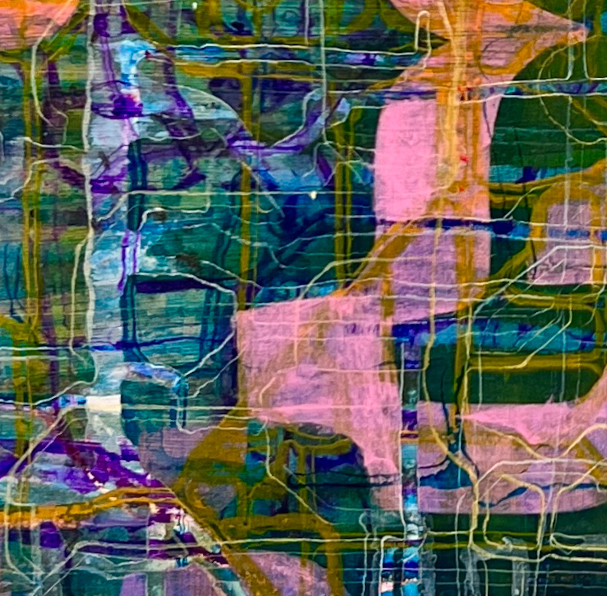 青とオレンジの抽象アクリル画、モダンでカラフルなアート（24インチ