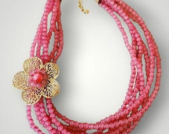Collana vistosa rosa grossa / Regalo per donna