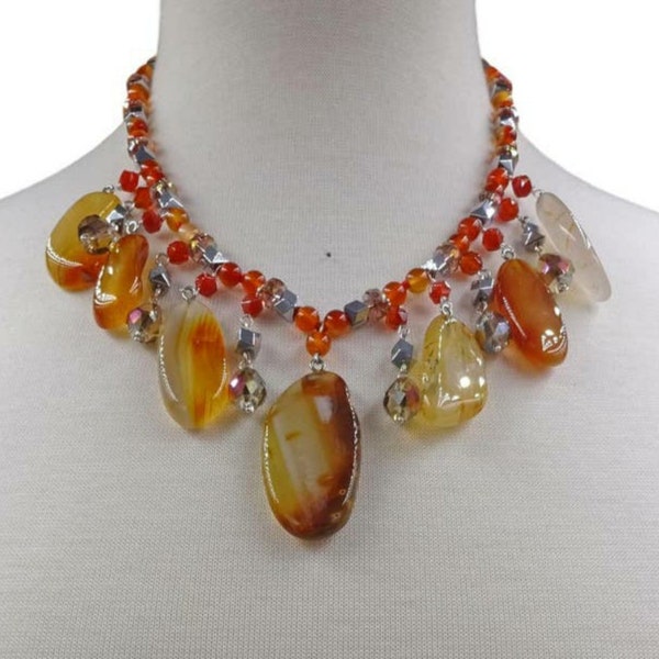 Agate Necklace,  Statement Piece Necklace, Agate Jewelry, Carnelian Jewelry, Crystal Necklace, Brown Necklace, Delicate Necklace.