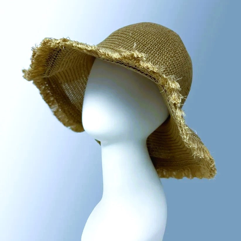 Tan Wide Brim Sun Hat: Foldable Straw Beach Hat - Etsy