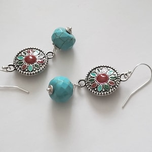 Turquoise Earrings Southwestern Style Blue Earrings Tibetan Boho Aztec Jewelry Gift for Her Handmade Statement Earrings Women