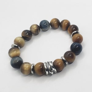Tiger Eye Bracelet Stretch Bracelet for Men Natural Stone Healing Jewelry Brown Gemstone Bracelet Gift for Him Handmade Jewelry