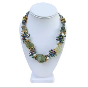 Chunky Prehniet-ketting voor dames | Crystal statement stenen sieraden | Handgemaakte korte ketting | Uniek cadeau voor damesmode en genezing