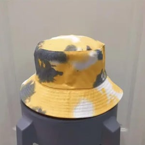 Yellow Gray Tie Dye Bucket Hat for Men & Women | Summer Fisherman Hat | Trendy Unisex Sun Hat for Travel, Beach and Streetwear