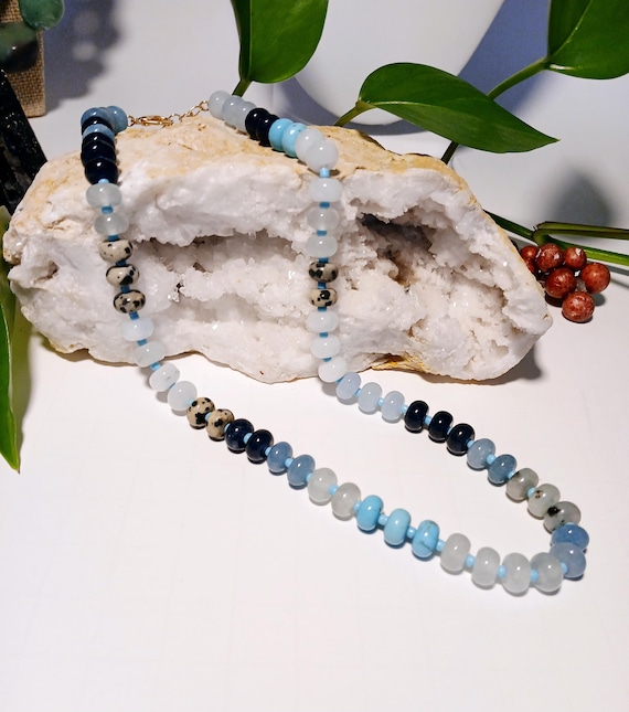 Agate and Glass Beaded Necklace: Handmade Gemstone Jewelry