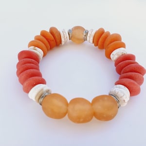 African Ashanti Glass Beaded Bracelet Orange Red White Large Chunky Statement Jewelry Lucky Charm Buddha Bracelet Gift Women