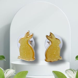 Gold Bunny Stud Earrings: Stainless Steel Rabbit Jewelry