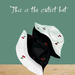 Reversible Cherry Bucket Hat for Men & Women | Summer Fashion Vacation Hat | Lightweight Rainy Day Hat | Casual Unisex Travel Headwear