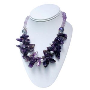 Handmade Natural Amethyst Crystal Chunky Short Necklace Purple Statement Choker Necklace Women Gift Bold Gemstone Jewelry