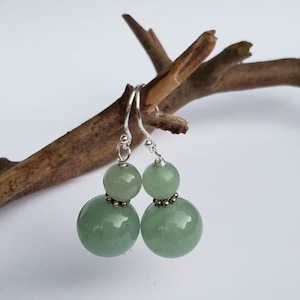 Green Aventurine Jade Earrings | 8-12mm Sterling Silver Dangle Earrings | Exotic Green Natural Stone Jewelry | Gift for Her Boho Style