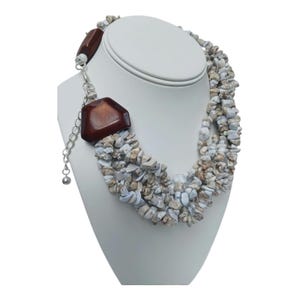 Türkis Chip Multi Strang Halskette Bold Pastel Blau Grau Chunky Statement Halskette Frauen Schmuck Geschenk für sie Lapis Lazuli