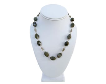 Labradorite Beaded Necklace Silver Gray Necklace Gift
