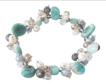 Bracciale Boho Multistrato Con Perline Turchesi E Nappe - Regalo Elastico Unisex (Blu)