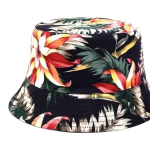 Floral Hunter Bucket Hat Fisherman Hat Summer Hat Black Hat Boho Reversible Leaves Print Hawaiian Beach Hat Women Sun Hat