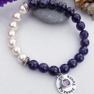 Pulseira de Ametista Natural | Pulseira de Pérolas de Água Doce | Pulseira de Prata Esterlina | Presente de Aniversário | Pulseira Inspiradora | Presente para mulheres