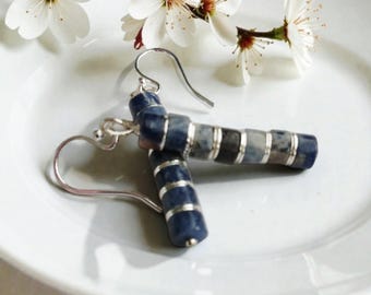 Imperial Jasper Dangle Earrings | Sterling Silver Earrings | Blue Earrings Gift For Her