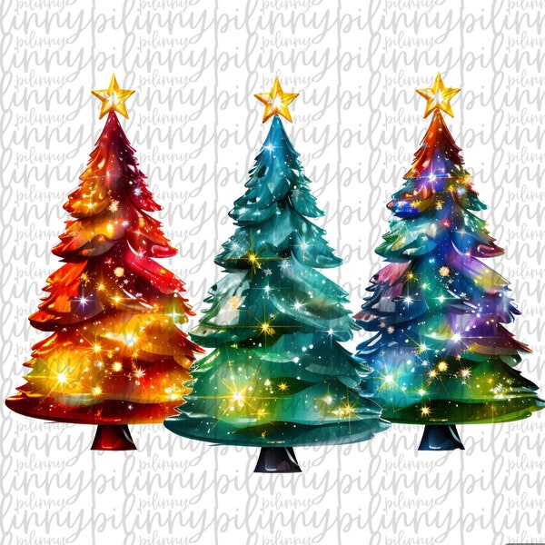 Christmas trees PNG, Christmas Trees With Lights Png Sublimation Design, Happy Holiday Png, Christmas Png, Winter Digital Download, Clipart