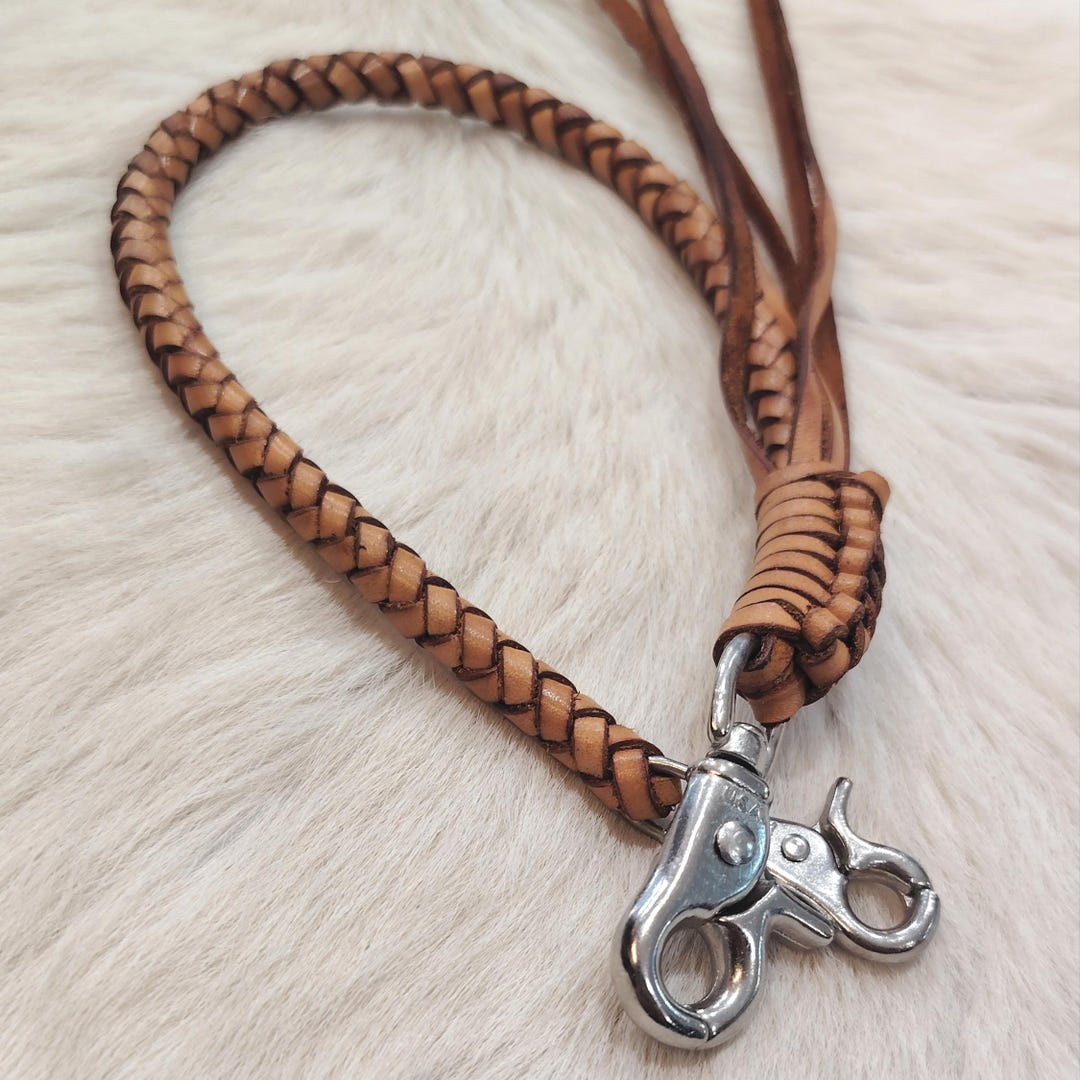 Brown Braided Leather Wallet Chain 18 Inch Biker Keychain Lanyard