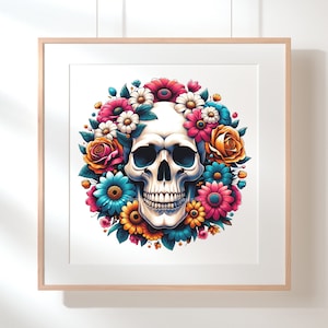 Floral Skull Sublimation Clipart Vibrant Digital PNG Files, Printable ...