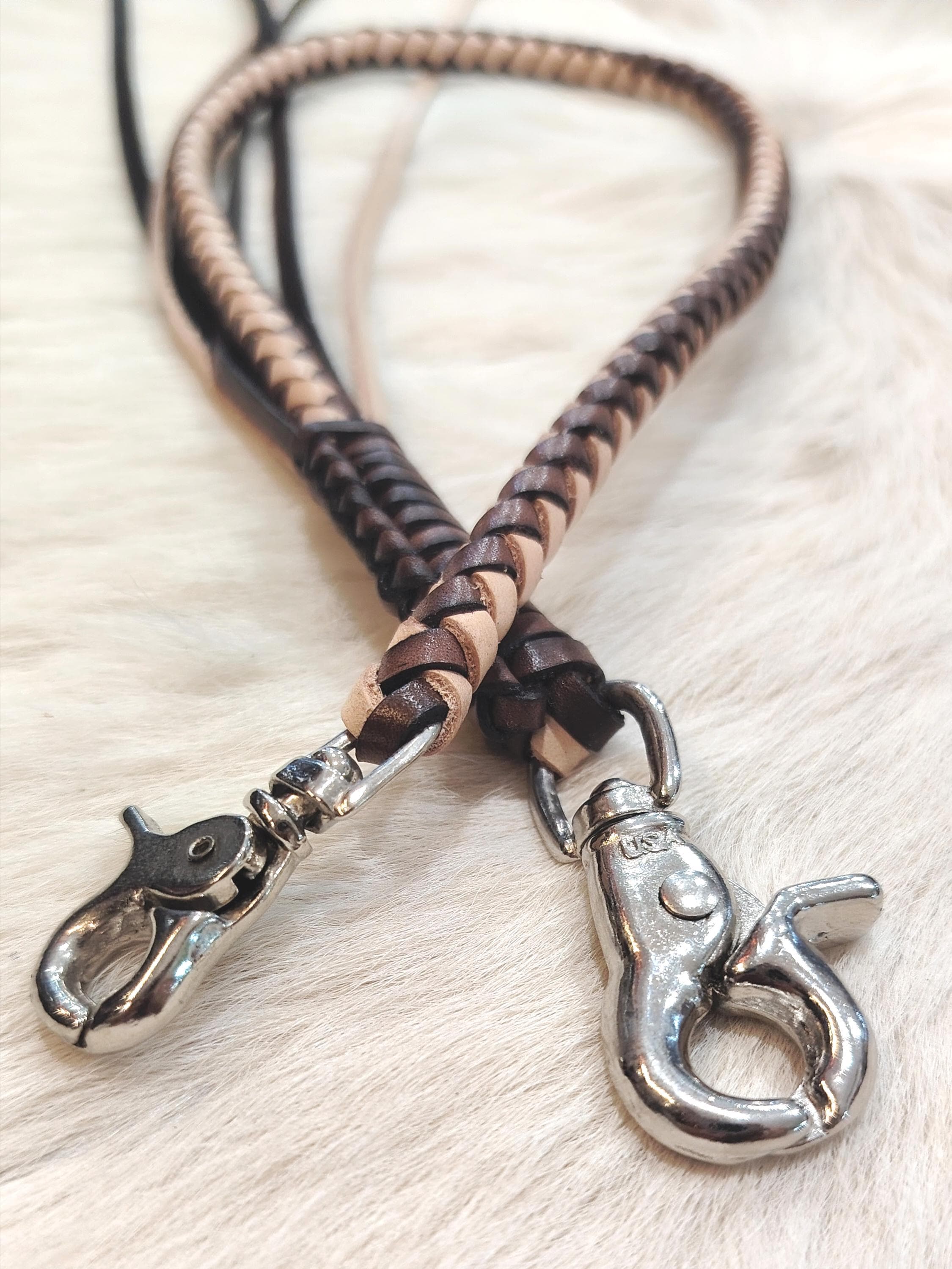 Braided Leather Wallet Chain Brown Beige Heavy Duty Biker Keychain Handmade