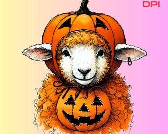 Cute Halloween Lamb PNG, Pumpkin Costume Sheep Clipart, Farm Animal Halloween Digital Art,Fall Farmhouse Decor,sublimation designs downloads
