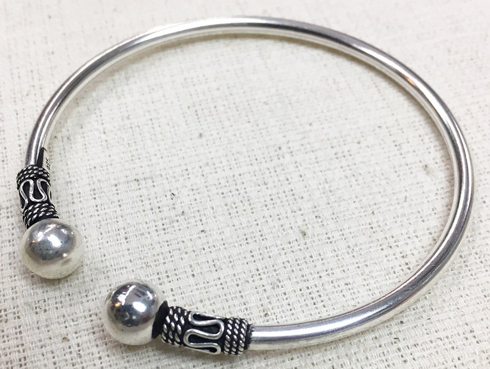 925 sterling silver ball bracelet double ball open cuff Etsy