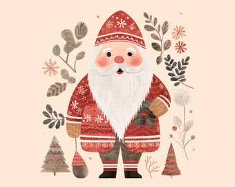 Scandi Santa Claus Clipart Bundle 5 PNG, Watercolor Xmas clip art PNG Bundle, Painted Christmas Clipart, Watercolor Christmas Clipart