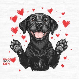 Adorable Black Labrador PNG, Valentine’s Day Dog Art, Love Heart Digital Download, Labrador Puppy Sublimation Clipart, Pet Lover Gift