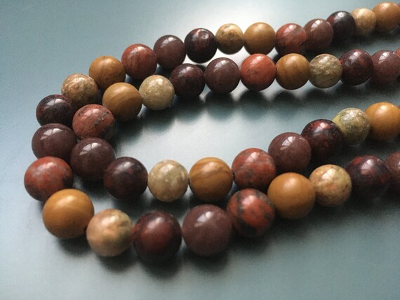 Pearl Necklace Round Stones Brown Gradient Shades Beige Red Green Musket Clasp mineral Gem Unakite Jasper Aventurine Etsy