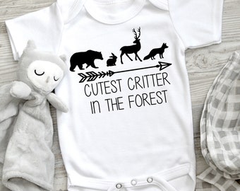 cutest critter in the forest onsie, baby onsie svg, woodland baby onsie svg, baby svg, baby animals svg, DIGITAL DOWNLOADABLE FILE