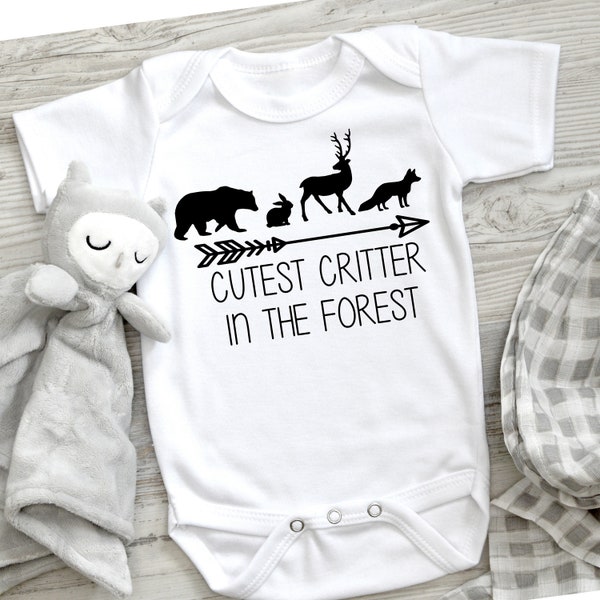 cutest critter in the forest onsie, baby onsie svg, woodland baby onsie svg, baby svg, baby animals svg, DIGITAL DOWNLOADABLE FILE