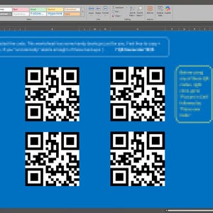 K&ouml;nnte beinhalten: Acht schwarz-wei&szlig;e QR-Codes auf blauem Hintergrund. Der Text "We connect the world's makers with the materials they need to create. We are committed to providing you with the tools and resources you need to succeed. The marketplace is constantly developing! If you are free to use, please feel free to use it." befindet sich oben im Bild.