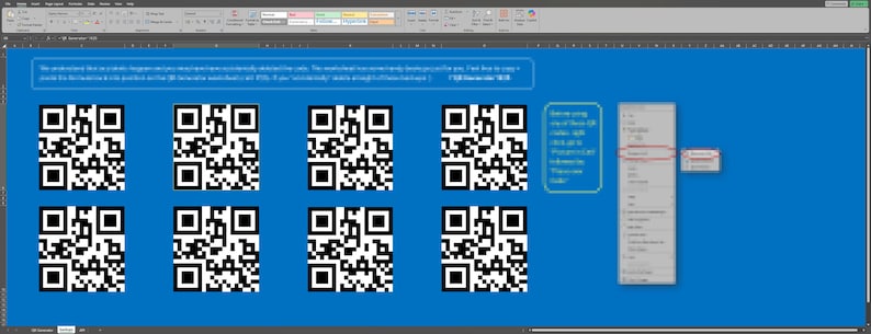 K&ouml;nnte beinhalten: Acht schwarz-wei&szlig;e QR-Codes auf blauem Hintergrund. Der Text "We connect the world's makers with the materials they need to create. We are committed to providing you with the tools and resources you need to succeed. The marketplace is constantly developing! If you are free to use, please feel free to use it." befindet sich oben im Bild.