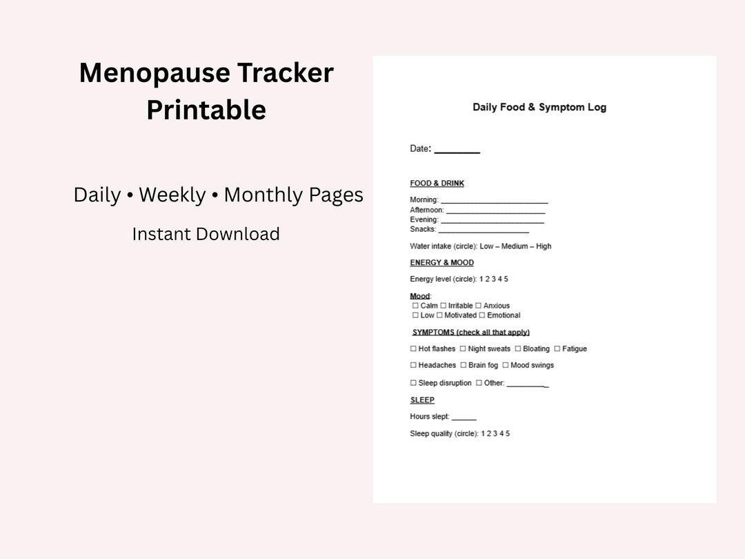 Menopause Symptom Tracker Printable PDF | Daily Weekly Monthly Pages ...