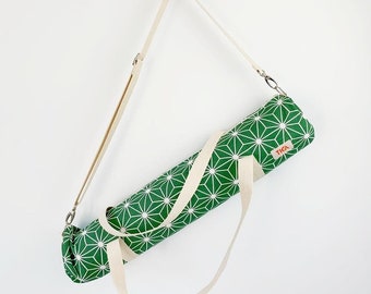Yoga bag - Green Geometry - For mat - With zipper - With pocket - For pilates - For vegans - Handmade gift with cotton