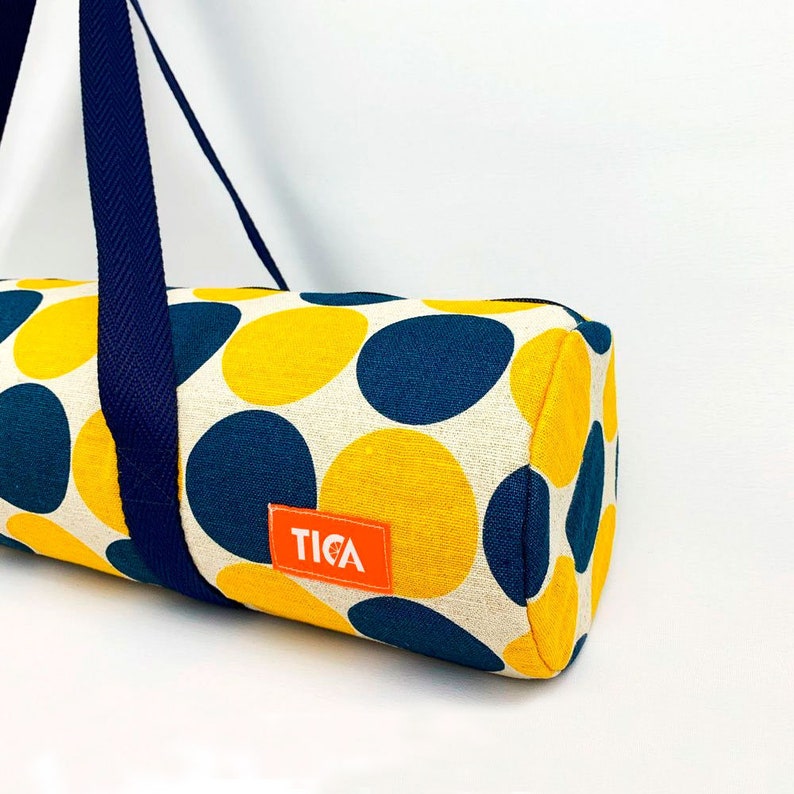 Yoga Bag Yellow Blue Polka Dot Yoga Mat Bag With Zipper Etsy