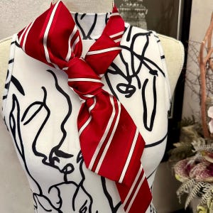 Luxurious Women&#39;s Red Tie – One of a Kind Accessory with White Stripes for Formal & Daily Elegance