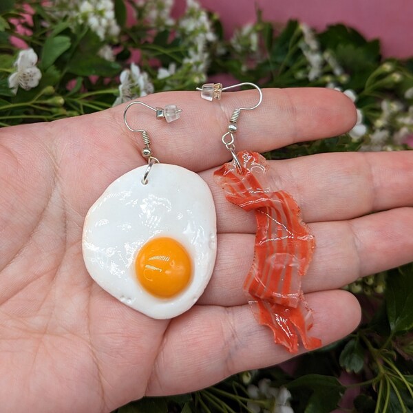 Handmade Polymer Clay Bacon and Eggs Earrings- Both Large and Small Available!