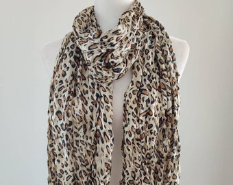 Beige camel Tan Animal print scarf|Light weight poly scarf |Trendy Chic Fashion scarf|Purple scarf|All season scarf|Royal blue scarf|