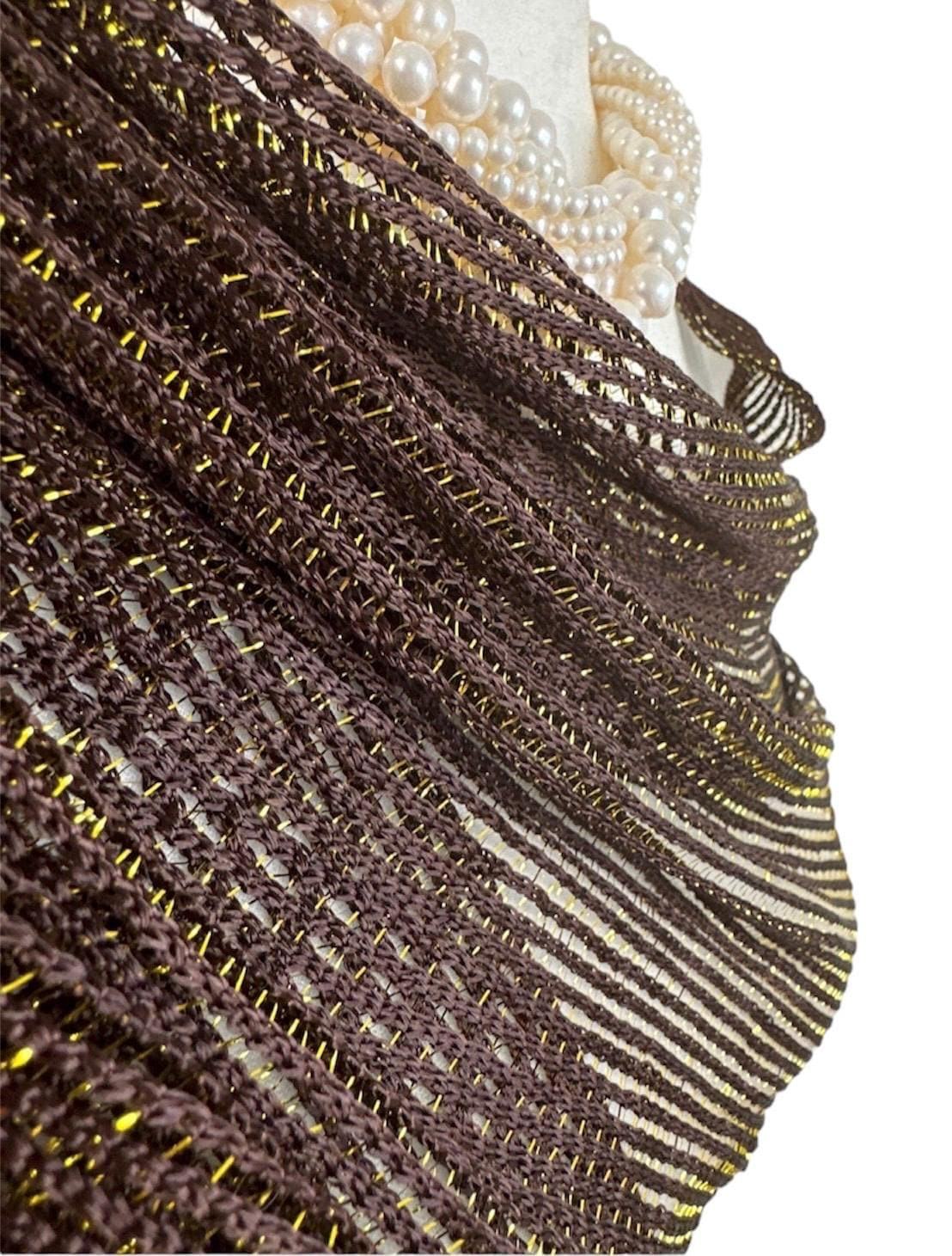 Chocolate Brown Gold Shimmer Scarf: Metallic Evening Shawl