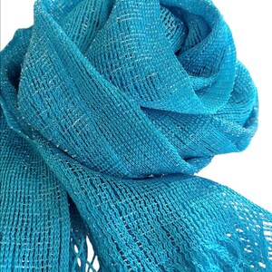 Turquoise blue Shimmer shiny sparkle metallic sheer mesh scarf|wedding favors|Evening coverup|Beach Sarong|Mantilla|Rave Festival Scarf image 9