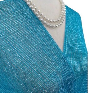 Turquoise blue Shimmer shiny sparkle metallic sheer mesh scarf|wedding favors|Evening coverup|Beach Sarong|Mantilla|Rave Festival Scarf image 10