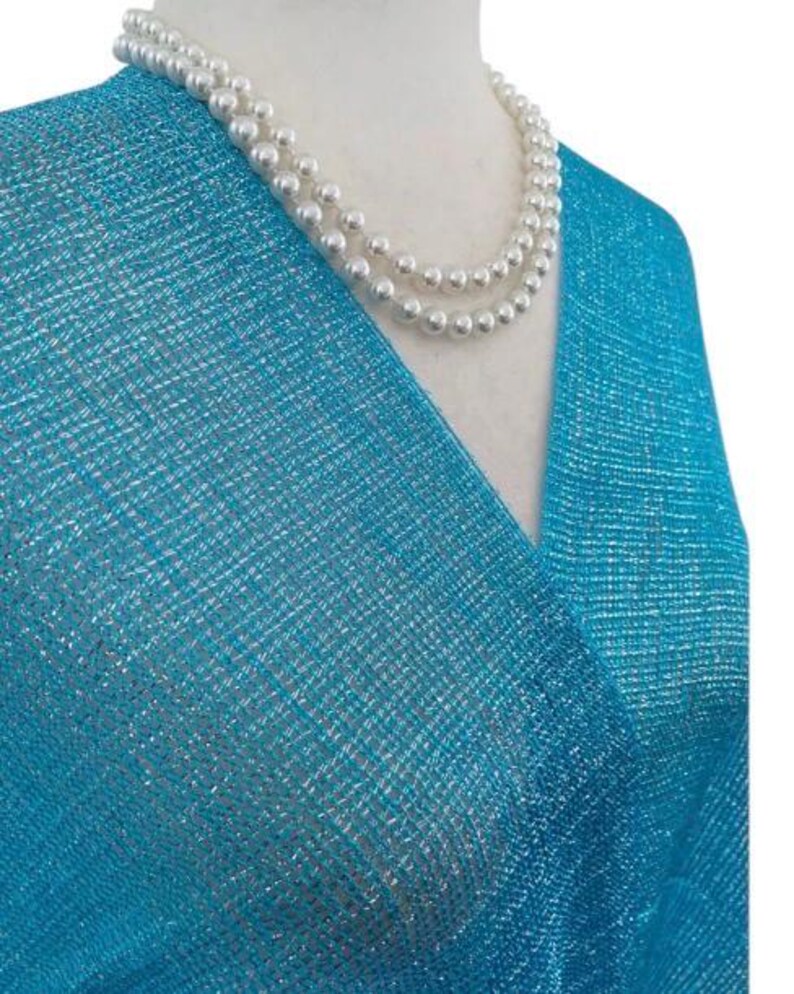Turquoise blue Shimmer shiny sparkle metallic sheer mesh scarf|wedding favors|Evening coverup|Beach Sarong|Mantilla|Rave Festival Scarf image 10
