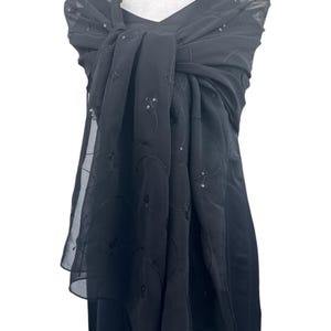Black Sheer Poly Chiffon Shawl |Elegant Embellished Special Occasion Wrap|Shrug Hijab Headscarf |Personalizable | 20"X74" |