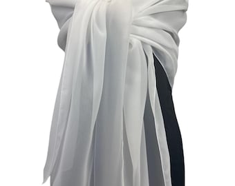 White Chiffon Shawl – Sheer Lightweight Wedding Wrap, Elegant Evening Scarf, Bridesmaid Shawl